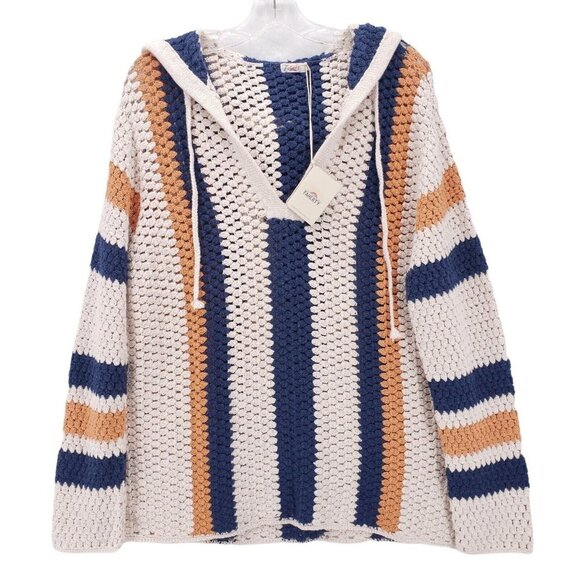 Faherty Sweaters - NWT Faherty Sawyer Crochet Knit Poncho Caspian Stripe Hooded Sweater XS S